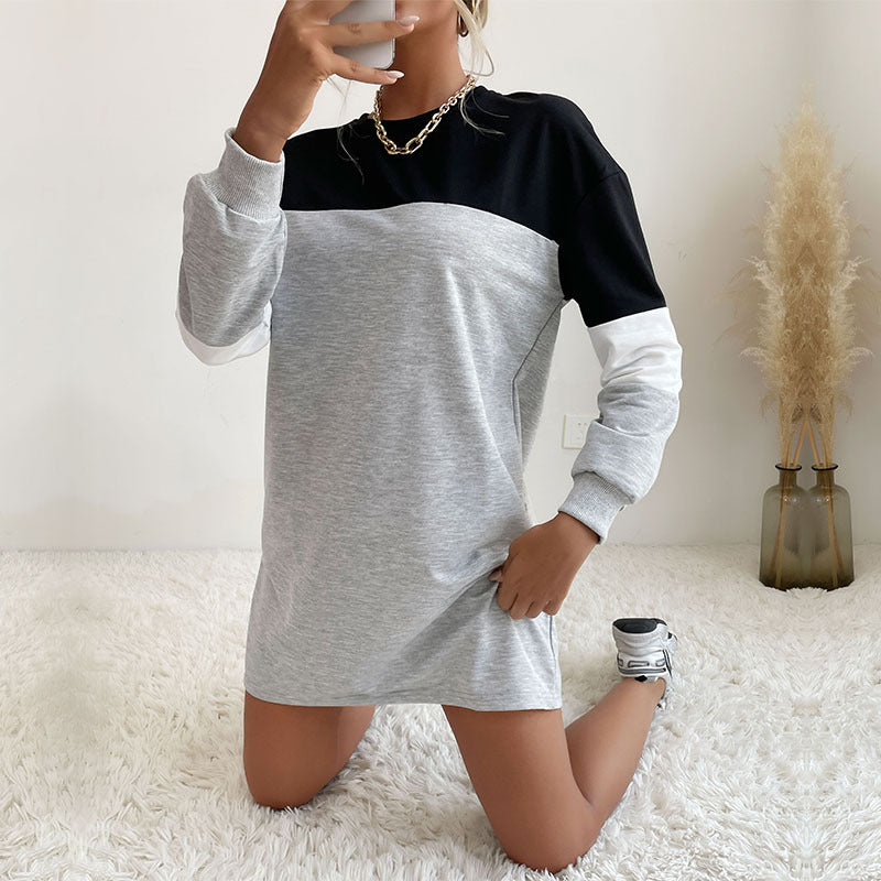 Damen Colorblock-Sweatkleid mit Rundhalsausschnitt und legerer Passform EB