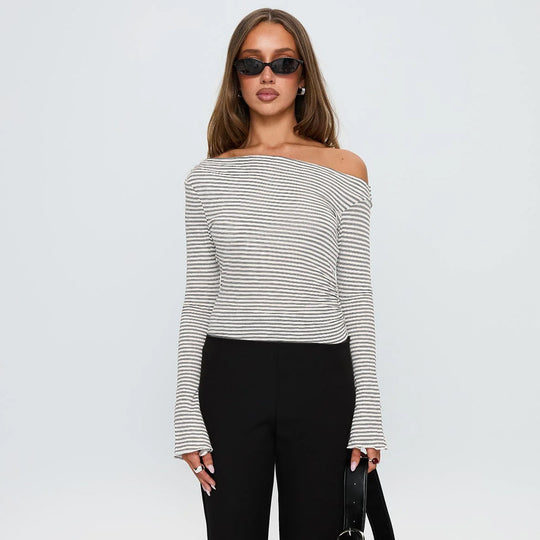Damen Trendiges Oberteil mit asymmetrischem Ausschnitt und punktiertem Design EB