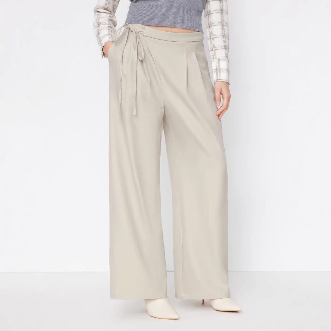 Damen Weite Nadelstreifen-Hose mit Wickel-Taille EB