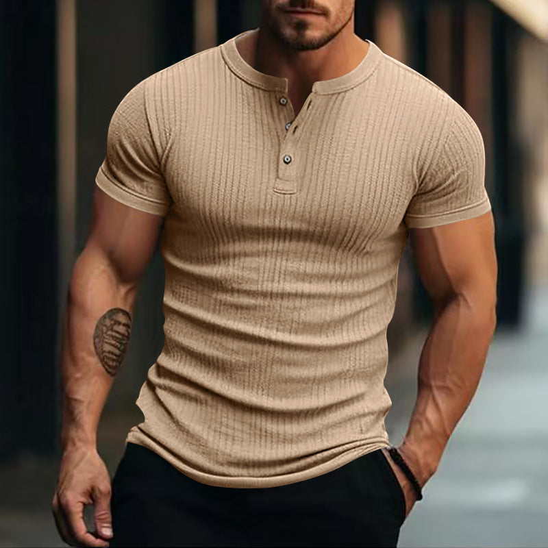 Herren Kurzarm Henley-T-Shirt mit strukturierter Oberfläche EB