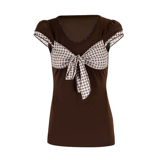 Damen Bluse mit Knoten-Design und Rüschendetails EB