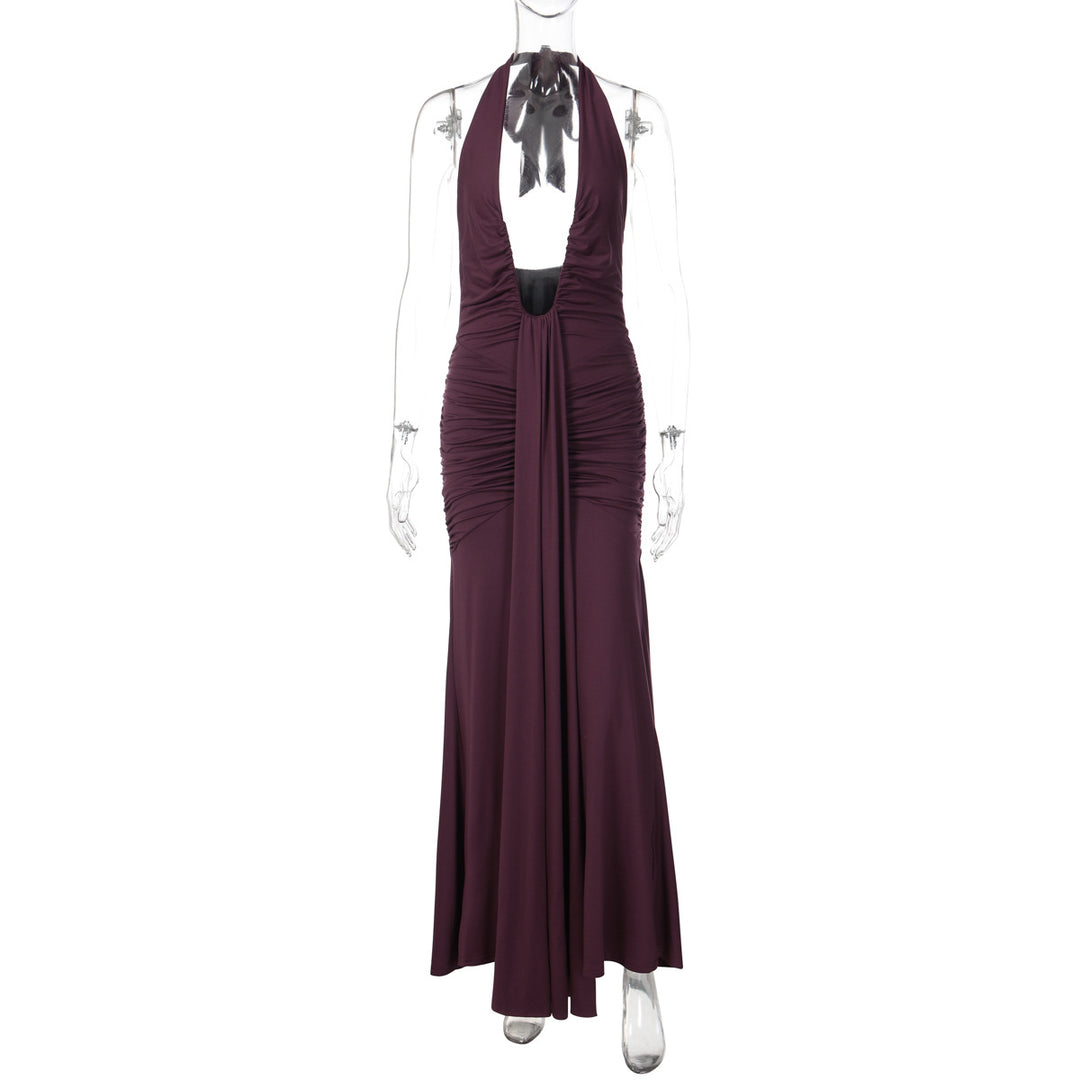 Damen Elegantes Maxikleid mit tiefem Ausschnitt und raffinierten Rüschendetails EB