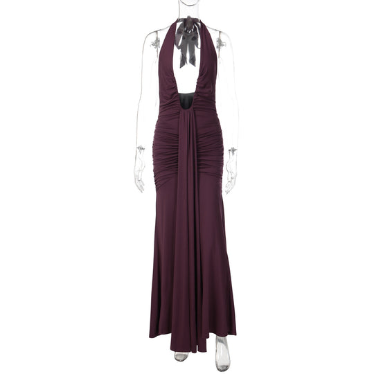 Damen Elegantes Maxikleid mit tiefem Ausschnitt und raffinierten Rüschendetails EB