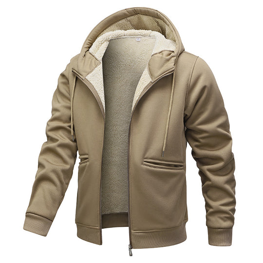 Herren gefütterte Kapuzenjacke im Blousonstil mit hochflorigem Teddyinnenfutter und Handwärmepaspeltaschen EB