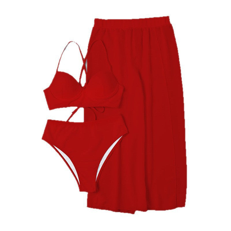 Damen Bikini-Set mit hochgeschnittenem Höschen und luftiger Wickelrock EB