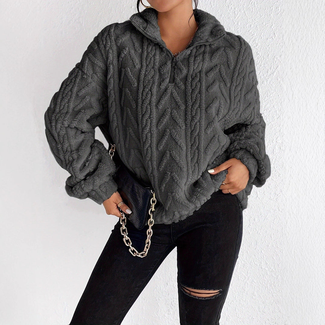 Damen Kuscheliger Fleece-Pullover mit hohem Kragen und Zipper-Detail EB