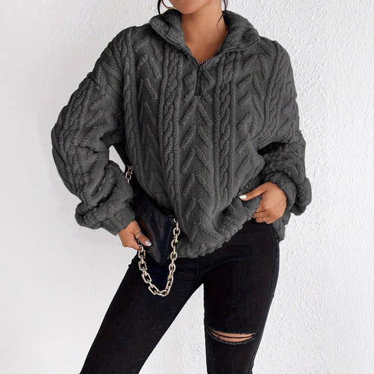 Damen Kuscheliger Fleece-Pullover mit hohem Kragen und Zipper-Detail EB