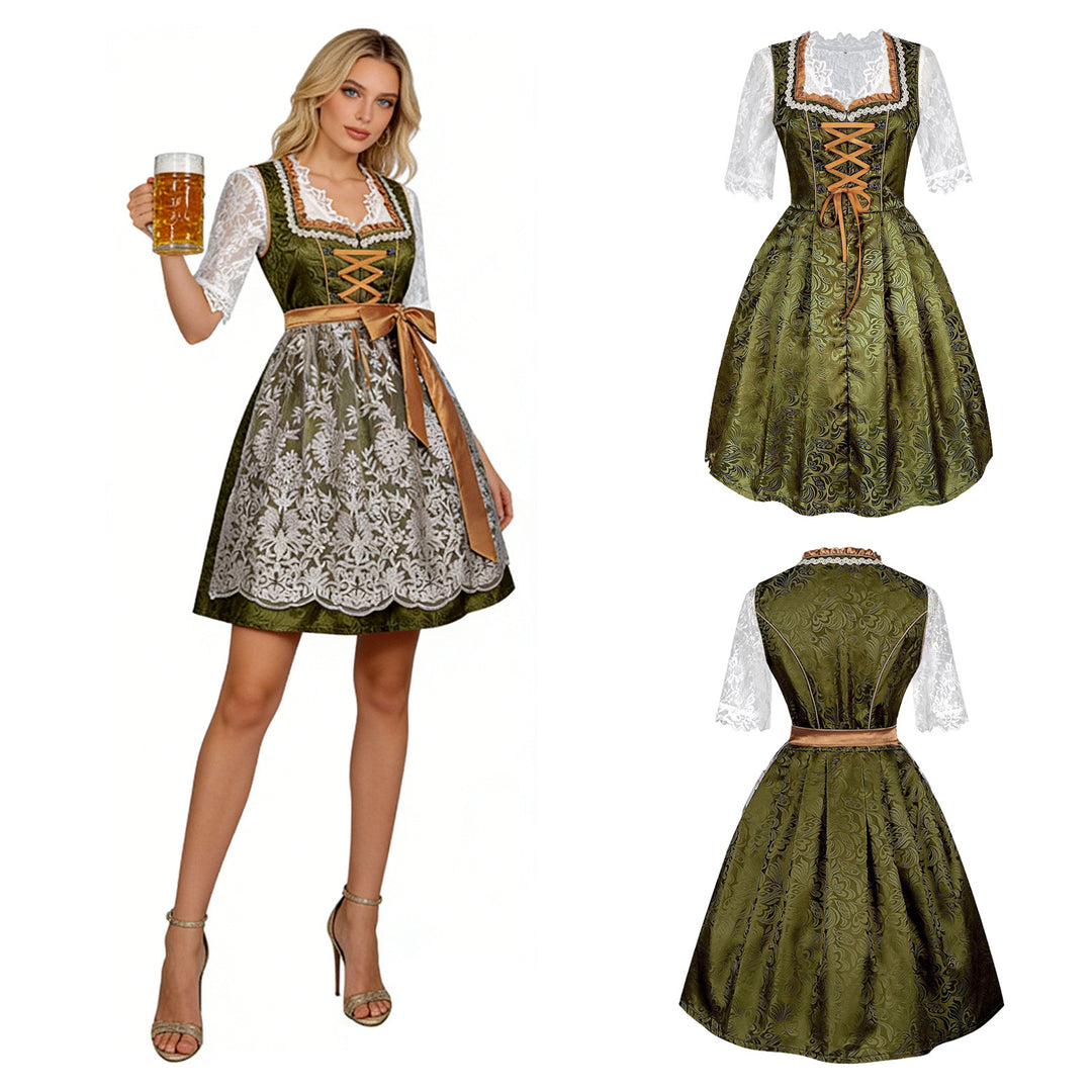Damen nan traditionelles Dirndlkleid mit Spitzenbluse und bestickter Schürze EB