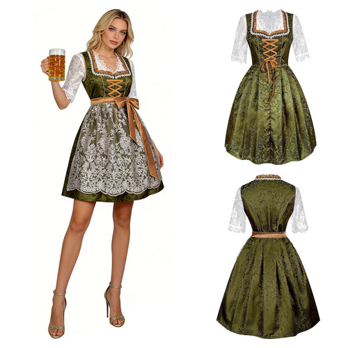 Damen nan traditionelles Dirndlkleid mit Spitzenbluse und bestickter Schürze EB