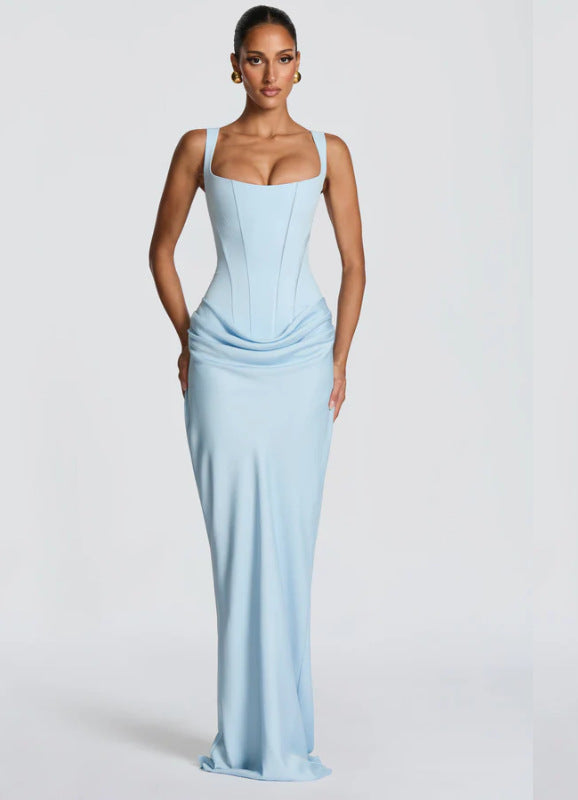 Damen Elegantes Maxikleid mit tiefem V-Ausschnitt und seitlichem Schlitz EB