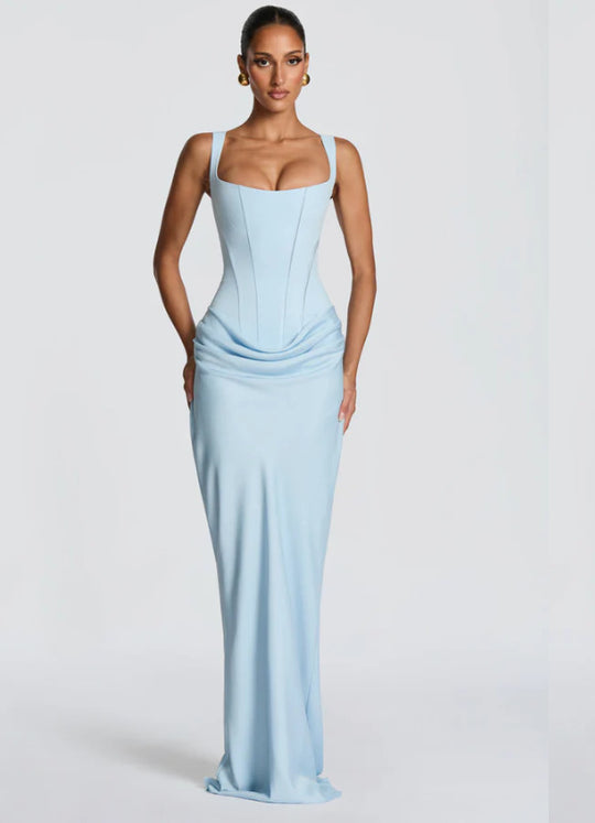 Damen Elegantes Maxikleid mit tiefem V-Ausschnitt und seitlichem Schlitz EB