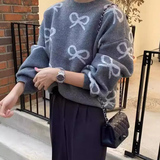 Damen Weicher Pullover mit romantischem Schleifenmuster EB