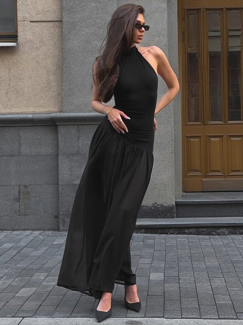 Damen Maxi-Kleid mit elegantem Stehkragen und fließendem Rock EB