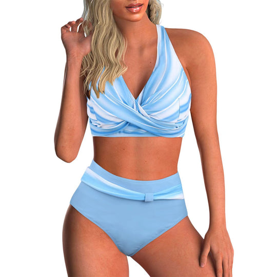Damen Hoch tailliertes Bikini-Set mit modischem Wickel-Oberteil EB