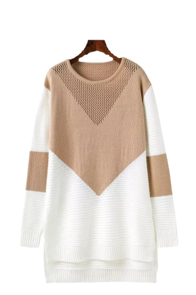 Damen modischer Strickpullover mit stilvollem Farbblockdesign und lässigem Schnitt EB