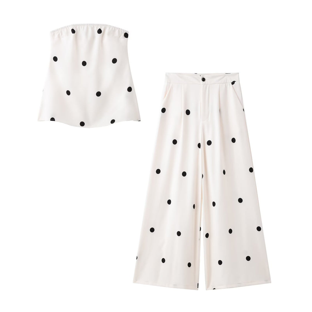 Damen Set aus ärmellosem Top und weitem Hosen mit Punkten EB
