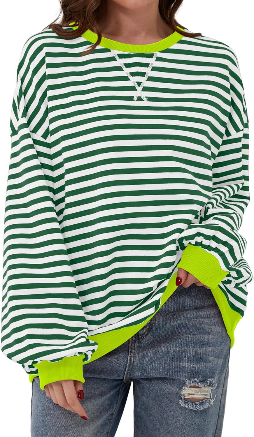 Damen Lässiger Sweatshirt mit bunten Streifen und weitem Schnitt EB