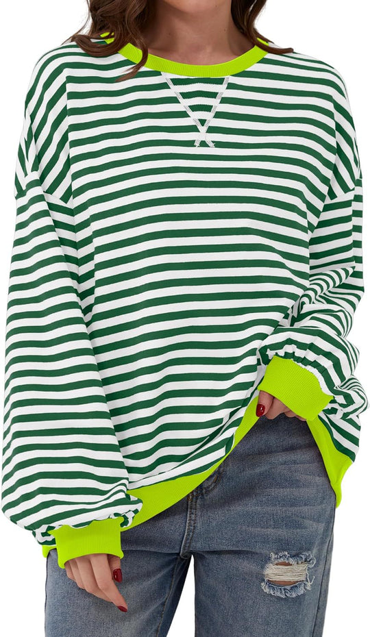 Damen Lässiger Sweatshirt mit bunten Streifen und weitem Schnitt EB