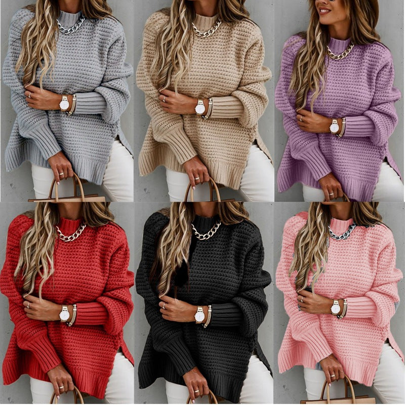 Damen Grobstrickpullover mit voluminösen Ärmeln und lässigem Schnitt EB
