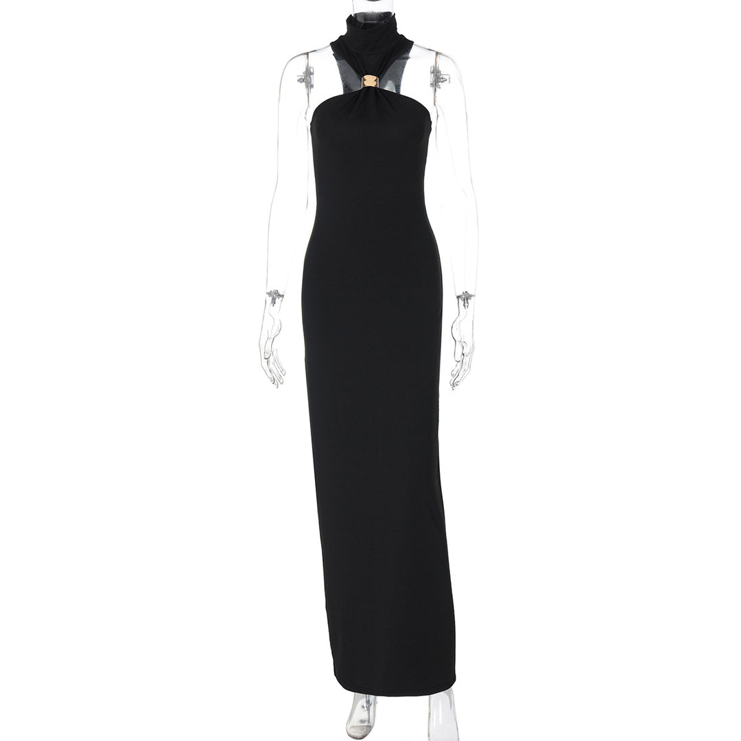 Damen Bodenlanges Abendkleid mit elegantem Halterneck EB