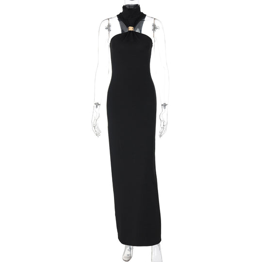 Damen Bodenlanges Abendkleid mit elegantem Halterneck EB