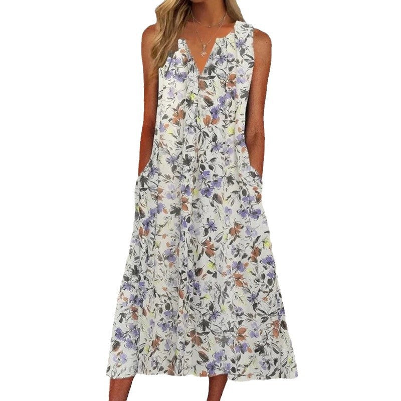 Damen Midi-Kleid mit tiefem V-Ausschnitt, Knopfdetails und praktischen Taschen EB