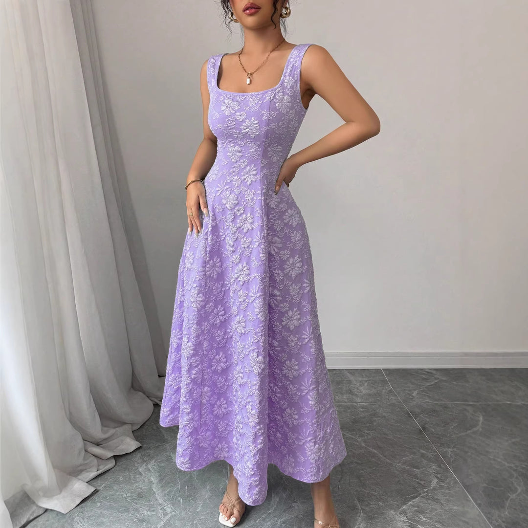 Damen Elegantes Maxikleid mit floralem Design und Quadrat-Ausschnitt EB