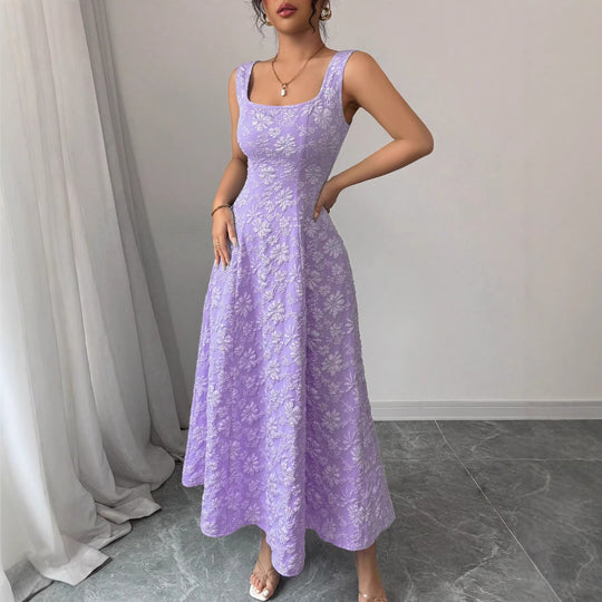 Damen Elegantes Maxikleid mit floralem Design und Quadrat-Ausschnitt EB