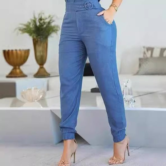 Damen lässiger Jumpsuit mit Rüschendetails und verstellbarem Taillengürtel EB