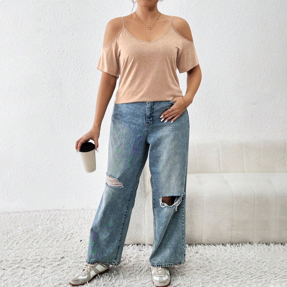 Damen lässiges T-Shirt mit Cut-Out-Ärmeln EB