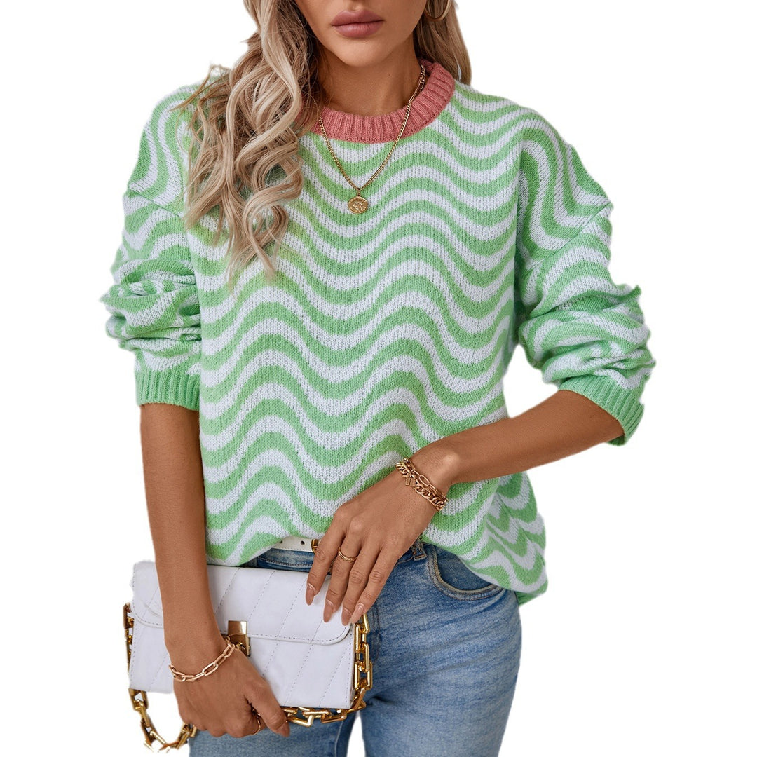 Damen gemütlicher Pullover mit modernen Wellenmustern und minimalistischer Passform EB