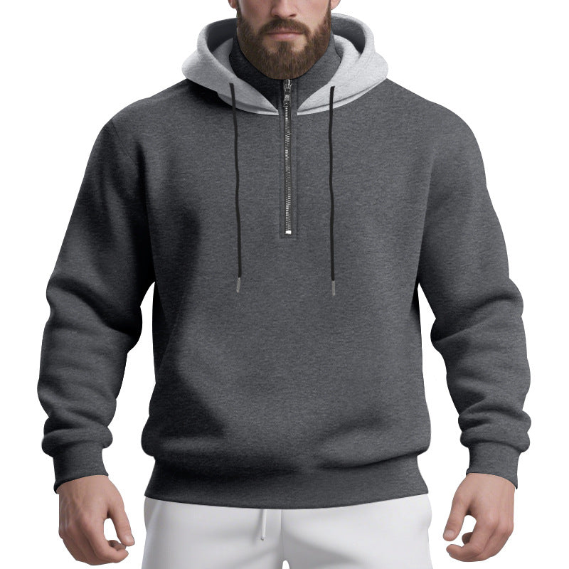 Herren nan Halbzip-Kapuzenpullover mit kontrastierter Kapuzeninnenseite, Kordelzug und gerippten Bündchen EB