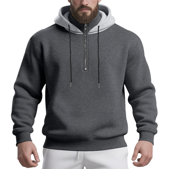 Herren nan Halbzip-Kapuzenpullover mit kontrastierter Kapuzeninnenseite, Kordelzug und gerippten Bündchen EB