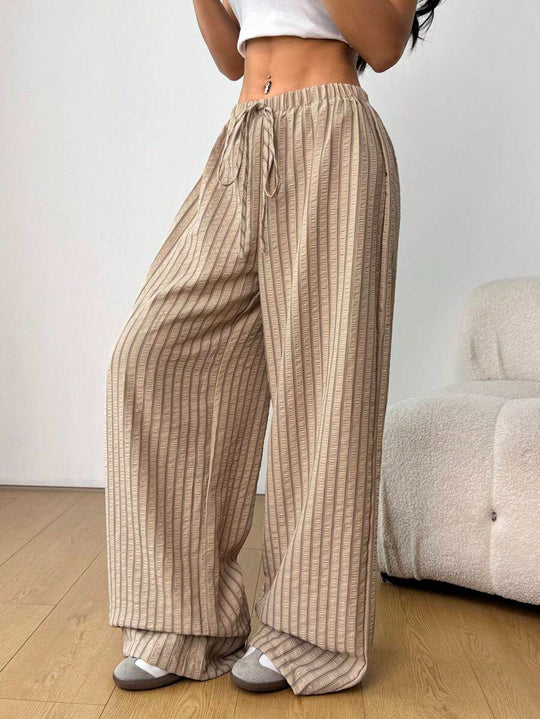 Damen lässige Hochbundhose im gestreiften Design EB