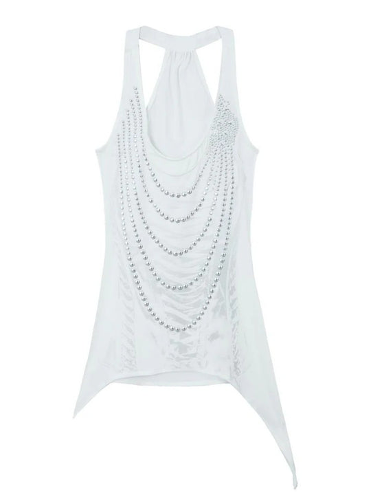 Damen Glitzerndes Tanktop mit asymmetrischem Schnitt EB