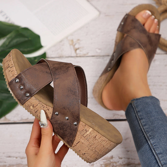Damen Wedge-Sandalen mit komfortabler Fußbett und elegante Riemen EB