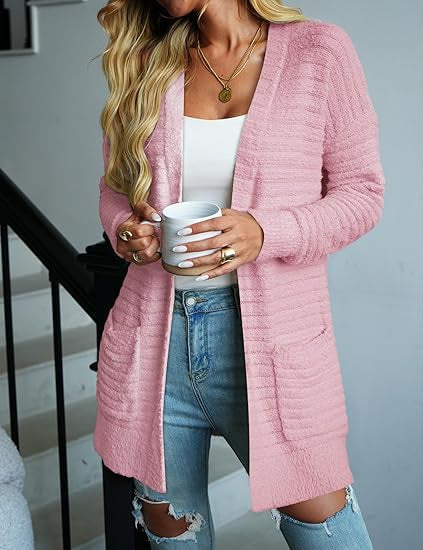 Damen Kuschelige Strickjacke mit Taschen und Struktur EB