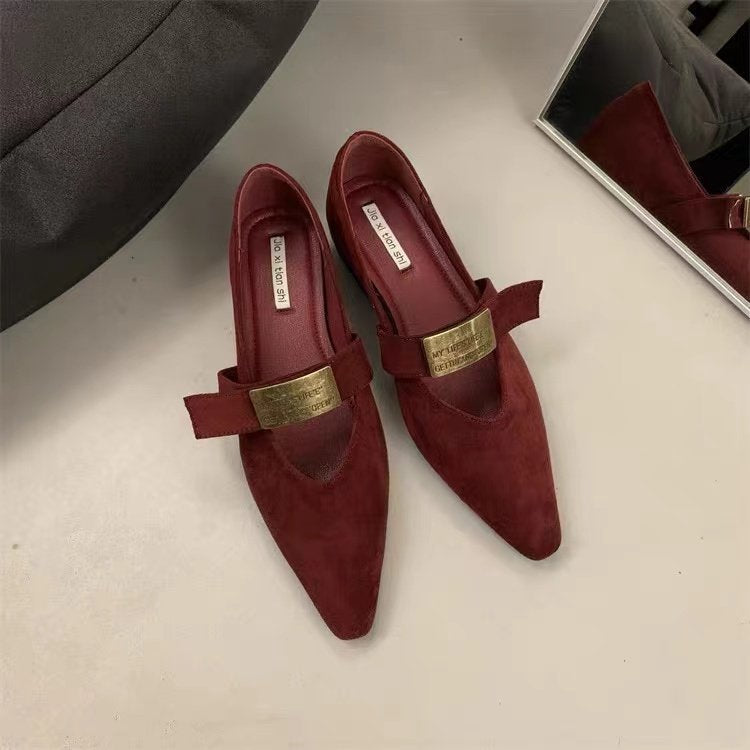Damen elegante Ballerinas mit modischen Schnallen und hochwertigem Samt EB