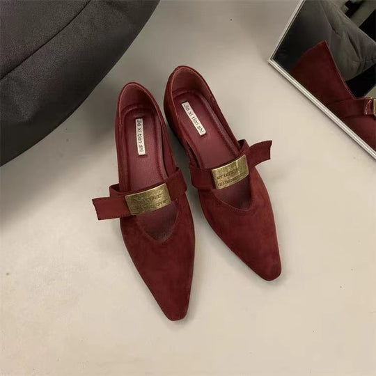 Damen elegante Ballerinas mit modischen Schnallen und hochwertigem Samt EB