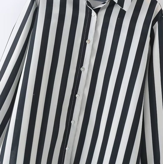 Damen elegante Bluse mit modernem Streifenmuster und klassischem Kragen EB