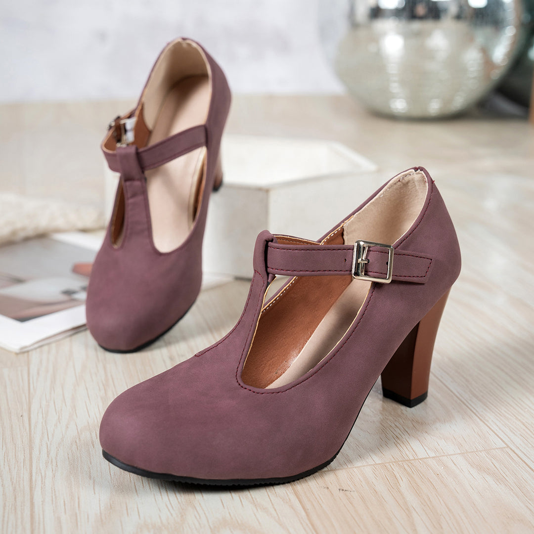 Damen elegante T-Strap Absatzschuhe EB