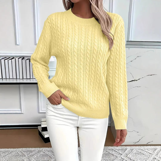 Damen nan Feinstrick-Zopfmuster Pullover mit Rundhalsausschnitt und tailliertem Schnitt EB