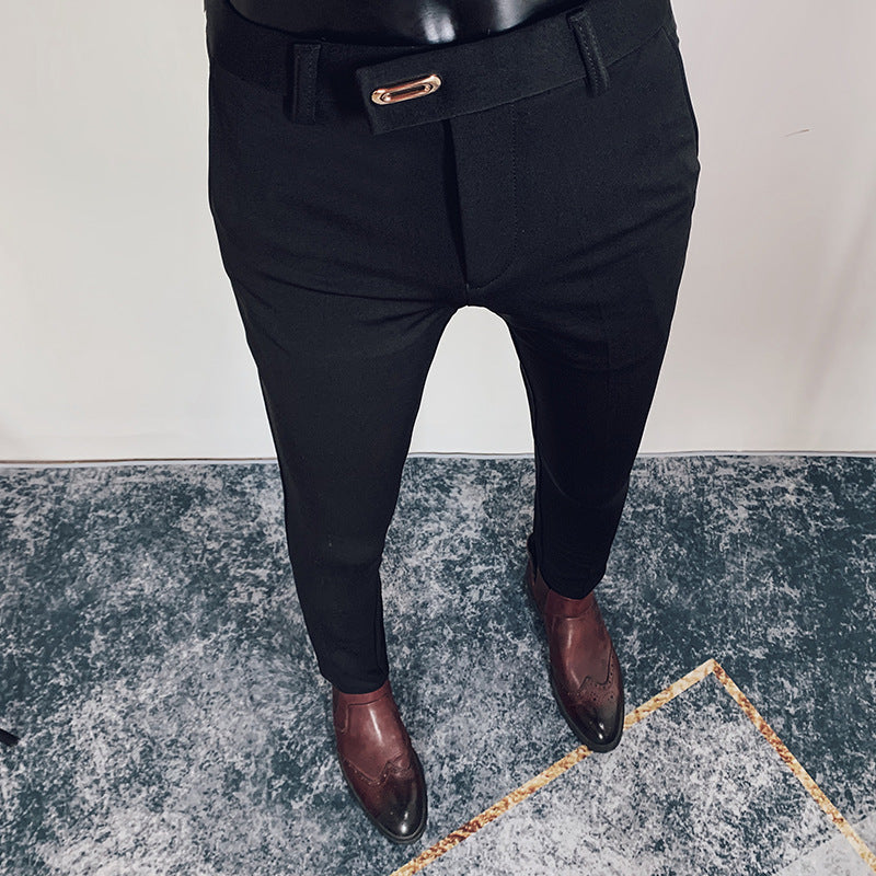 Herren nan taillierte Slimfit Anzughose mit elastischem Bund, verdecktem Reißverschluss und modischem Gürteldetail EB
