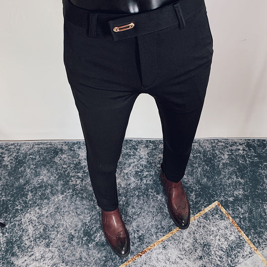 Herren nan taillierte Slimfit Anzughose mit elastischem Bund, verdecktem Reißverschluss und modischem Gürteldetail EB
