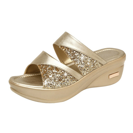 Damen Glitzernde Wedge-Sandaletten mit komfortablem Fußbett EB