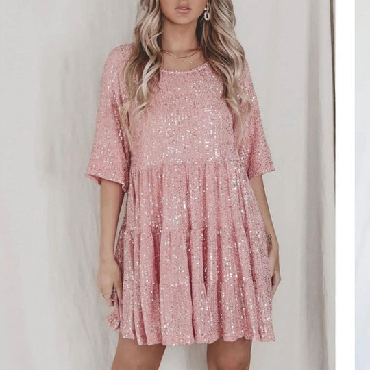 Damen funkelndes.Blusenkleid mit lockerer Passform EB