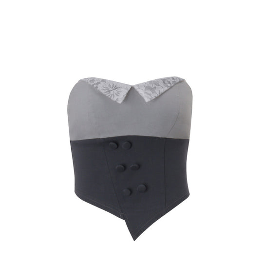 Damen Corsage mit Spitzenkragen und tailliertem Design EB