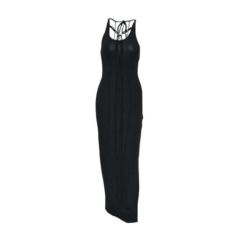 Damen elegantes Maxikleid mit verstellbaren Trägern und raffiniertem Ausschnitt EB