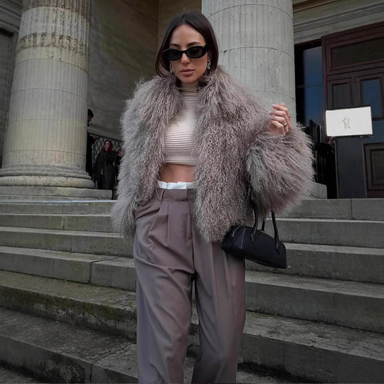 Damen Kunstfelljacke mit voluminösen Ärmeln EB