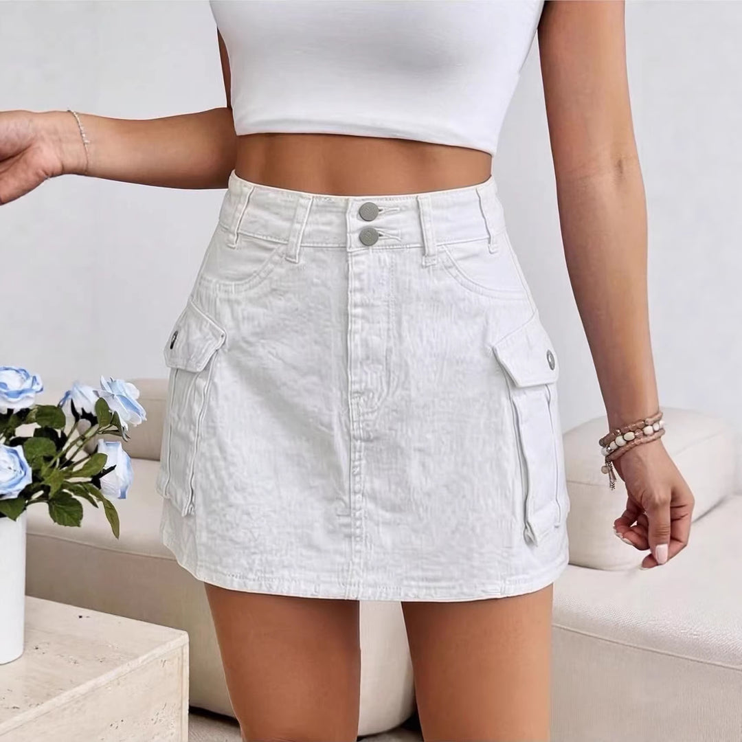 Damen Denim-Minirock mit aufgesetzten Taschen und modernen Details EB